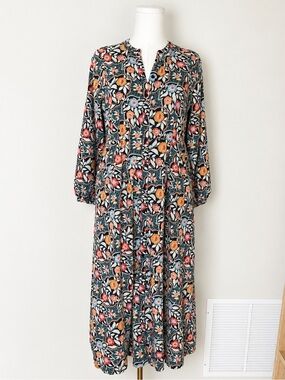 Universal Thread Floral Midi Dress S Folk Cottagecore Boho Button Front Pockets